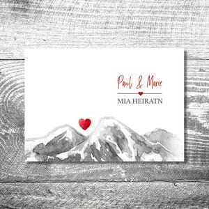 Klappkarte Hochzeit Einladung Bergherzl | individuell anpassbar | Hochzeitseinladung Bergliebe | Alpen | Mountains