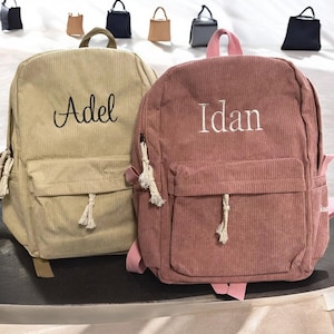 Sac à dos personnalisé en velours côtelé pour enfants - Sac d'école avec prénom brodé pour les tout-petits et la rentrée