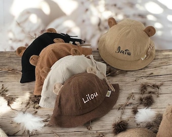Personalized Baby Bucket Hat: Corduroy Bear Sun Hat