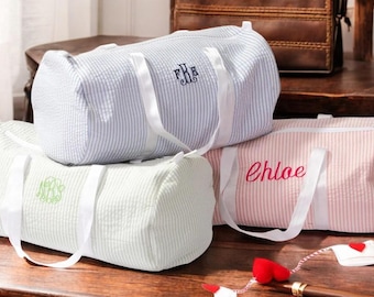 Personalized Baby Duffle Bag – Custom Name Seersucker Diaper Bag for Kids, Travel, Dance & Gifts