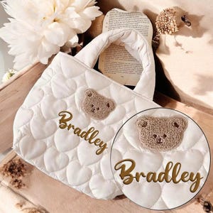Bolsa de mamá con nombre personalizado – Bonita bolsa de pañales con forma de oso – Organizador portátil para guardería