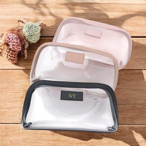 Estuche de viaje personalizado de piel para cosméticos, organizador de maquillaje impermeable, transparente y portátil