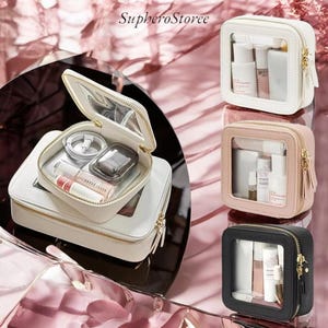 Mini borsa per il trucco in pelle PU, iniziali personalizzate gratuite, piccolo beauty case con finestra visibile, organizer da viaggio per rossetto