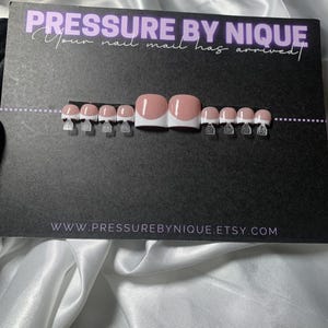 Classic French Tip Toe Press Ons| Neutral Pink Base| Reusable Handmade Set| Custom Sizes