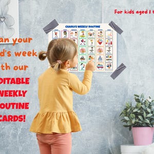 Editable Weekly Routine Chart, Kids Weekly Planner Cards, Visual Schedule, Toddler Responsibility Chart, Chore Chart, Weekly Rhythm Pictures