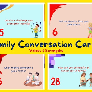 Cartões de conversa para jantar para crianças: 30 perguntas divertidas para a família de 4 a 10 anos, jogos de habilidades sociais para impressão, atividade de união familiar