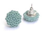 greyish green blue Dahlia Cabochon Resin Flower Earrings studs