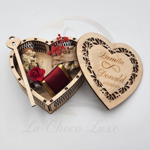 Heart-Shaped Wedding or Engagement Favor Box | Personalized Wooden Keepsake | Luxury Chocolate Gift for Bride & Groom