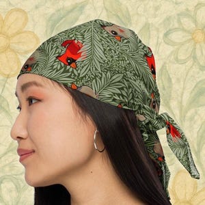 Birdorable Northern Cardinals in Foliage All-Over Print Fashion Bandana | Cute Cartoon Bird Hair Scarf | Recycled Fabric Dog Bandana
