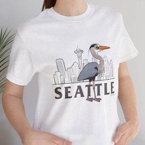 Seattle Great Blue Heron T-Shirt | Cute Cartoon Official City Bird by Birdorable Unisex Jersey Short Sleeve Tee | Birdwatcher Gift Idea