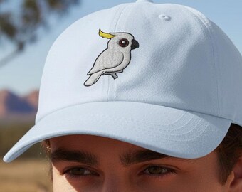 Sulphur-crested Cockatoo Embroidered Classic Dad Cap | White Parrot Bird Hat
