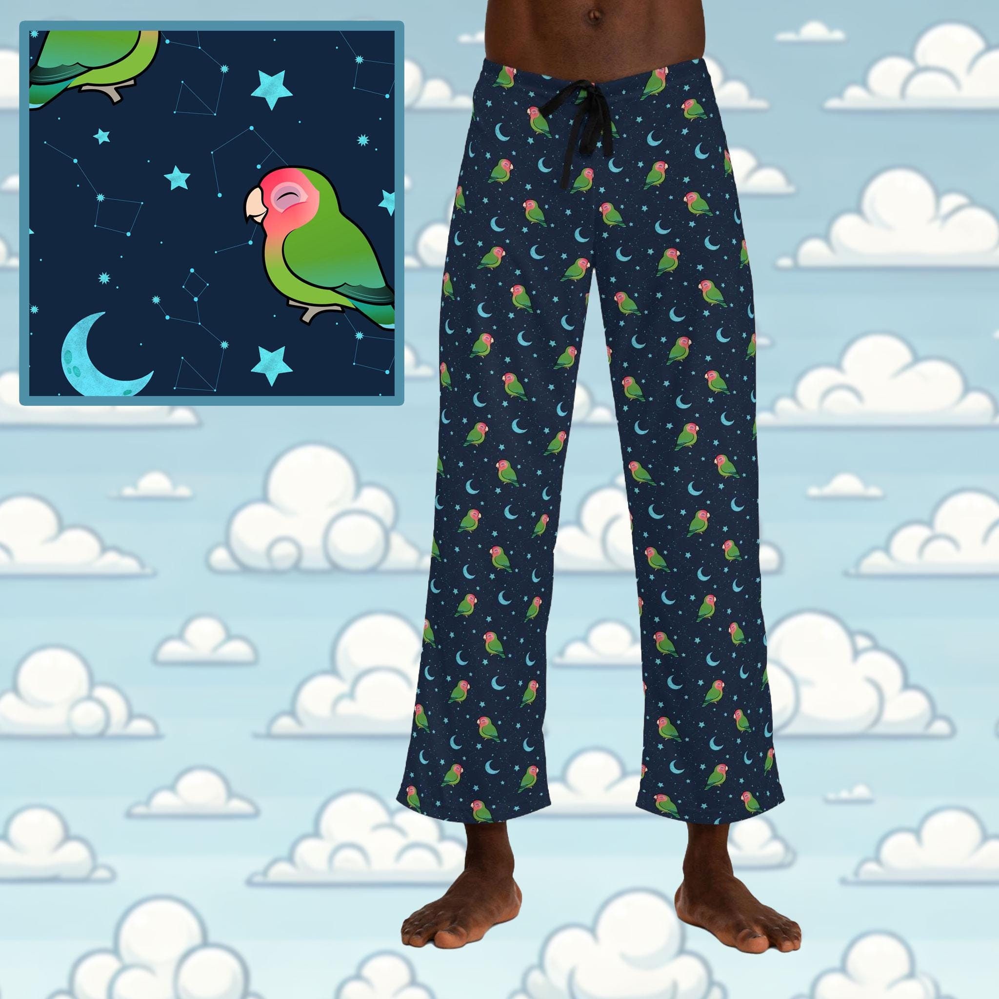 Sweet Sleeping Rosy-faced or Peach-faced Lovebirds Cute Birdorable All-Over-Print Men's Pajama Pants Pet Lovebird Owner Gift Idea
