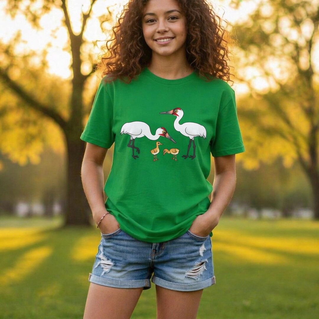 Whooping Crane Family Shirt | Cute Cartoon Bird Lover T-shirt for Kids ...