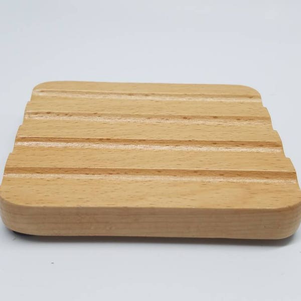 Grooved Rectangle Beechwood Soap Dish Small