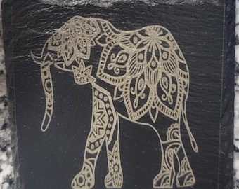 Posavasos de pizarra personalizado con diseño de elefante grabado