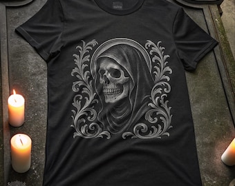 Camiseta unisex gótica negra de la Santa Muerte