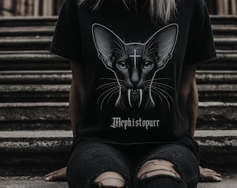 Mephistopurr Black Gothic Cat Unisex T-Shirt