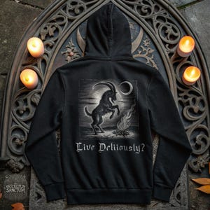 Black Phillip Pullover Hoodie: Occult Goth Streetwear, Unisex Pullover - Live Deliciously