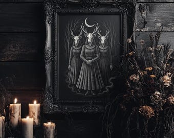 Deer Skull Sisters Gothic Poster Wall Art