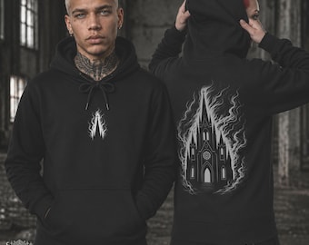 Burning Cathedral Hoodie | Gothic Pullover Hoodie | Dark Academia Sweatshirt | Alternative Fashion | Occult Hoodie