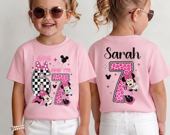 I Was 6 Now Im 7th Birthday Shirt Custom Name Girl Magical Mouse Two Sided Print Tee