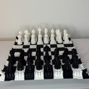 Gothic 3D Printed Chess Set - Fantasy Board Game - D and D Gift - Black & White Medieval Chess Set