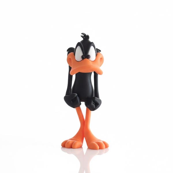 Figurita de pato con pico naranja gracioso – Impresión 3D estilo dibujos animados retro