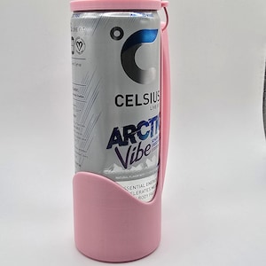 Celsius or Alani Skinny Pink Can Holder w Handle 12 ounces 3D Printed Stylish Drinkware Includes Free Gift Lid with Unique Wire