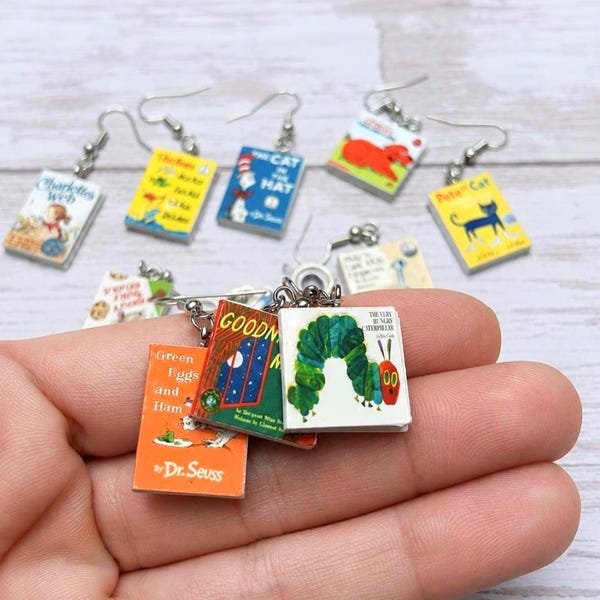 Mini Book Dangle Earrings | Teacher Gift | Storybook Jewelry | Librarian Earrings | Book Lover Gift | Cute Reading Earrings
