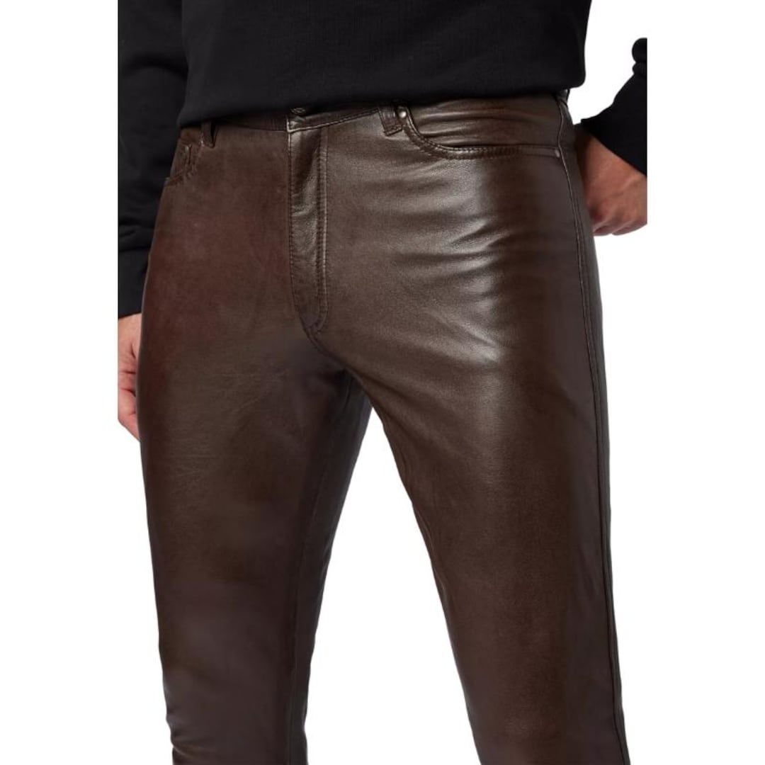 MR. S LEATHER Size 32 Black Brown Color Block Leather Button Fly Casual Pants main image 0