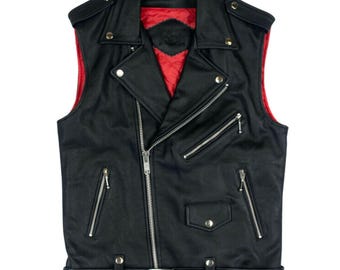 Black Leather Biker Vest For Men | Custom Size Black vest for Men | Personalized Gift for Him | Motorcycle Leather Vest