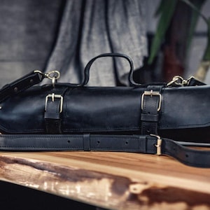 Knife Roll | Chefs Leather Knives Bag | Handmade Bag | Personalization Gift for Father - Black Leather Knife Roll Bag | Gift For Him