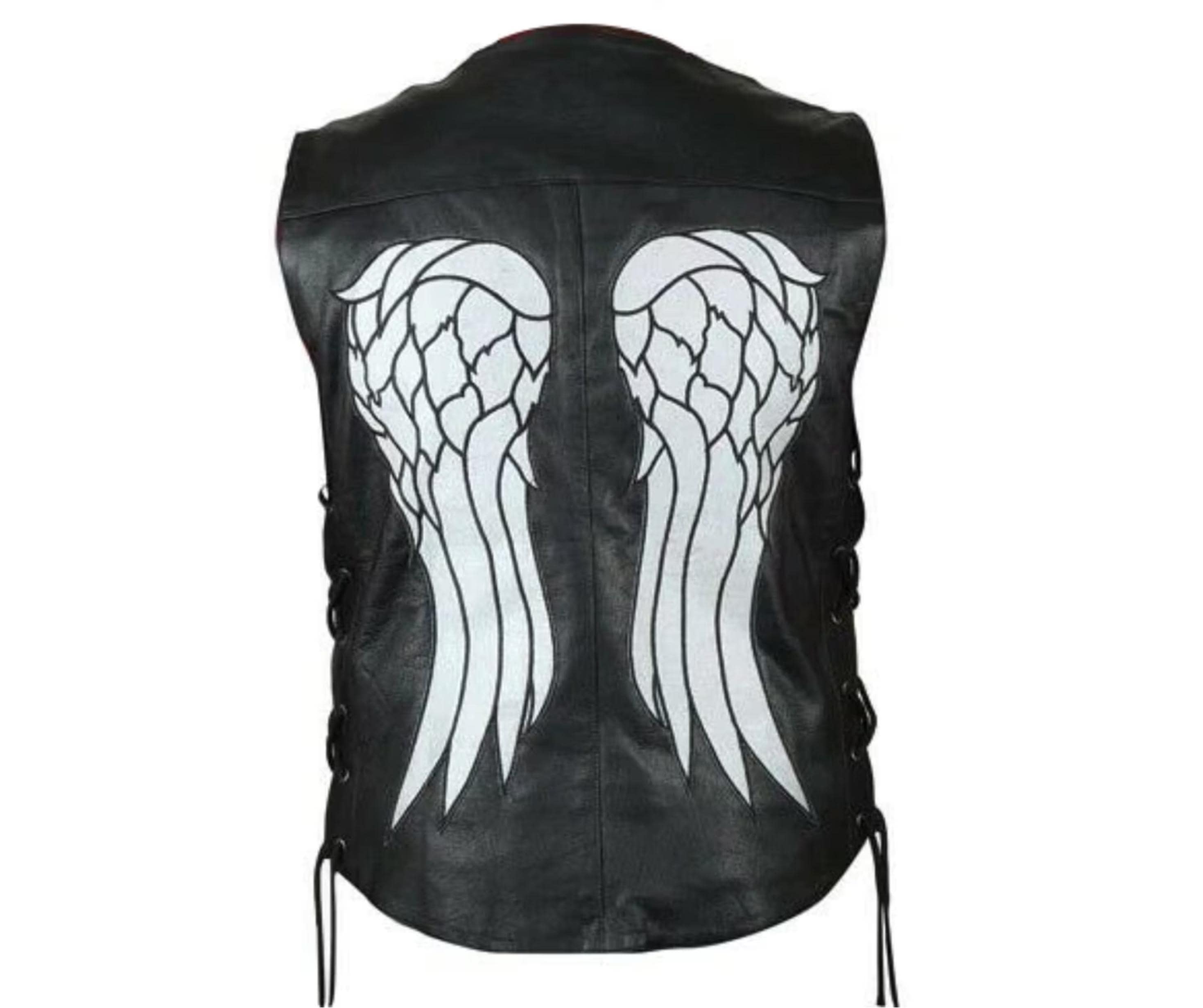 Dixon Angel Wings Leather Vest| Biker Leather Vest | Personalized Leather Vest | Spine Spark The Walking Dead Governor-Daryl