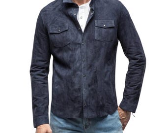 Men’s Leather Shirt – Western Style Snap Button Shirt, Real Leather Cowboy Shirt, Vintage Leather Top, Handmade Rustic Shirt for Men
