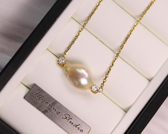 Dainty Baroque Pearl Necklace | Irregular Pearl Solitaire Necklace | Unique Freshwater Pearl Jewelry | Minimalist Gift