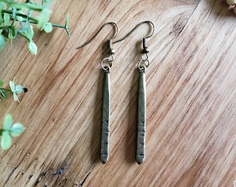 Antique Brass Bar Earrings, Boho Dangle Earrings, Lightweight
