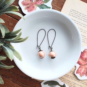 Women's Pink Wood Bead Earrings, Wood Earrings, Boho Earrings, Drop & Dangle Earrings, Minimalist Earrings, Women's Wood Drop Earrings