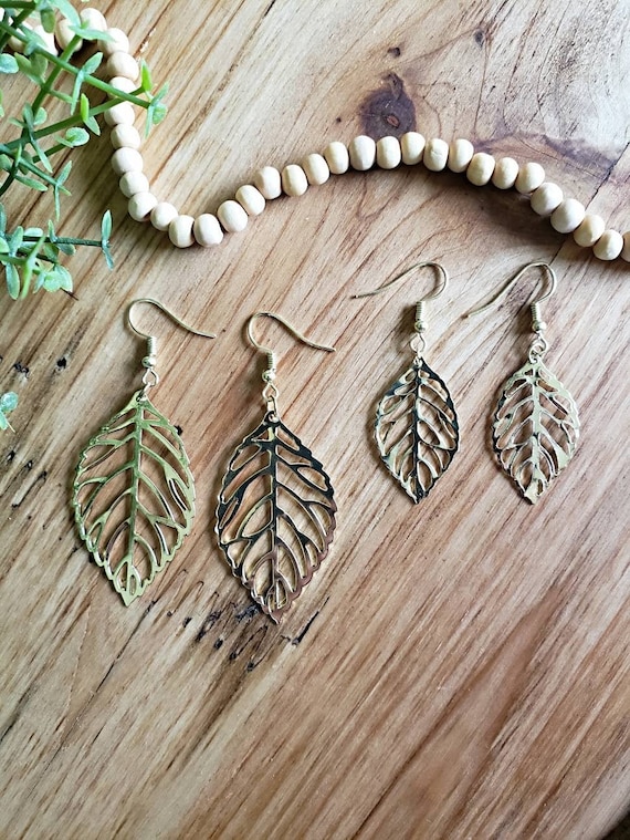 Faux Gold Leaf Dangle Earrings, Boho Charm