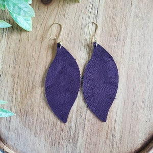 Teardrop Earrings, Leather Earrings, Purple Earrings, Boho Earrings, Drop & Dangle Earrings, Minimalist Earrings, New Boho, Feather Earrings