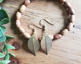 Gold Leaf Drop Earrings, Boho Style, Lightweight