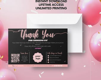 Custom Thank You Card for Customer | Editable Business Thank You Card | Small Packaging Insert | Neon Thank You Card Digital Download