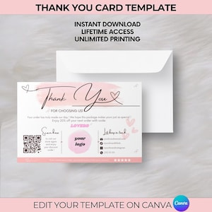 Cartão de agradecimento personalizado para o cliente | Modelo de inserção de embalagem para pequenas empresas | Download digital de cartão de agradecimento personalizado faça você mesmo