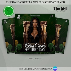 Rubinröd och guldfärgad födelsedagsfestflyer, utskrivbar och animerad glansig evenemangsaffisch, vintage utsmyckad ram för sociala medier, Canva-mall