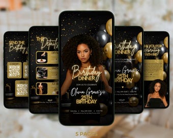 Birthday E-vitation | Animated Digital Party Invite | Instantly Downloadable | Luxury Black & Gold Video Invitation | Editable Template