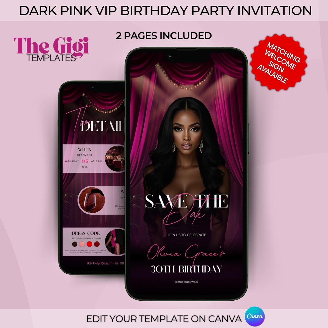 VIP Pink Red Carpet Themed Birthday Party Invitation, Hollywood ...