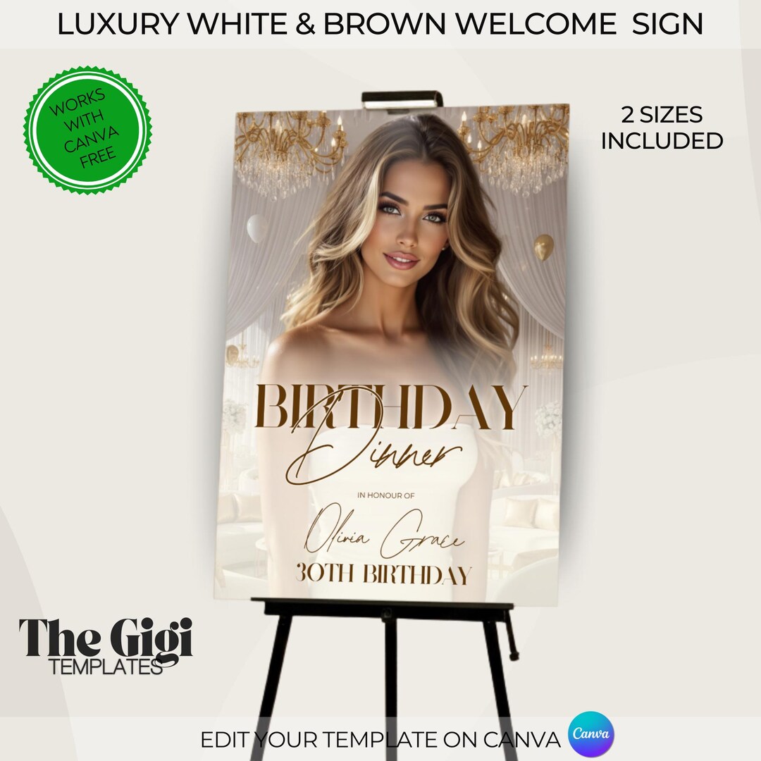 Vip Birthday Sign VIP White & Gold Birthday Party Welcome Sign, Hollywood Event Poster ...