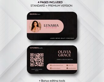 Luxurious Instagram Business Card Template for Beauty, Hair & Lash | Editable Canva QR Code Design | Pink Black Branding