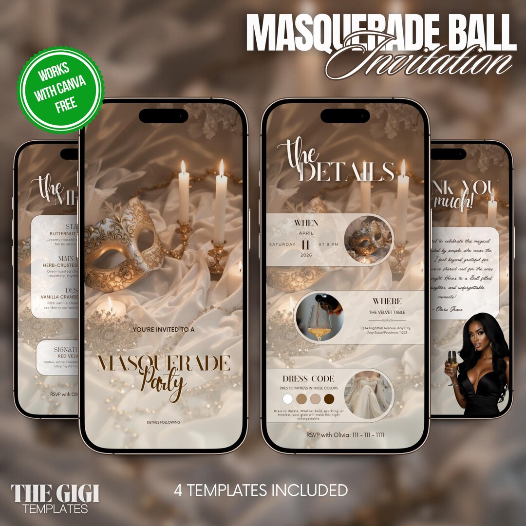 Ball Invite White & Gold Masquerade Party Invitation, VIP Masquerade Ball Event ...