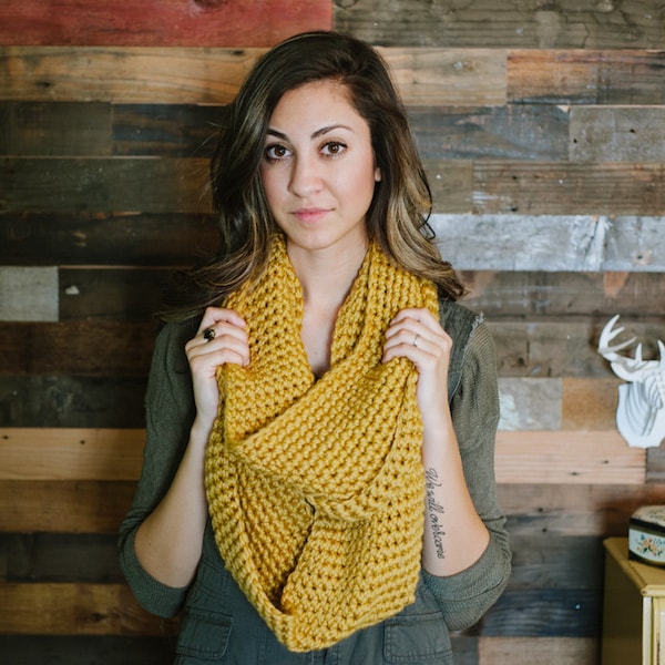 Infinity scarf, mustard scarf, yellow infinity scarf, chunky scarf,  gold scarf, circle scarf, spring, fall, winter