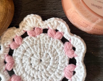 Pink Pastel Heart Coaster Crochet